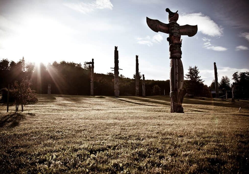 field with totem poles